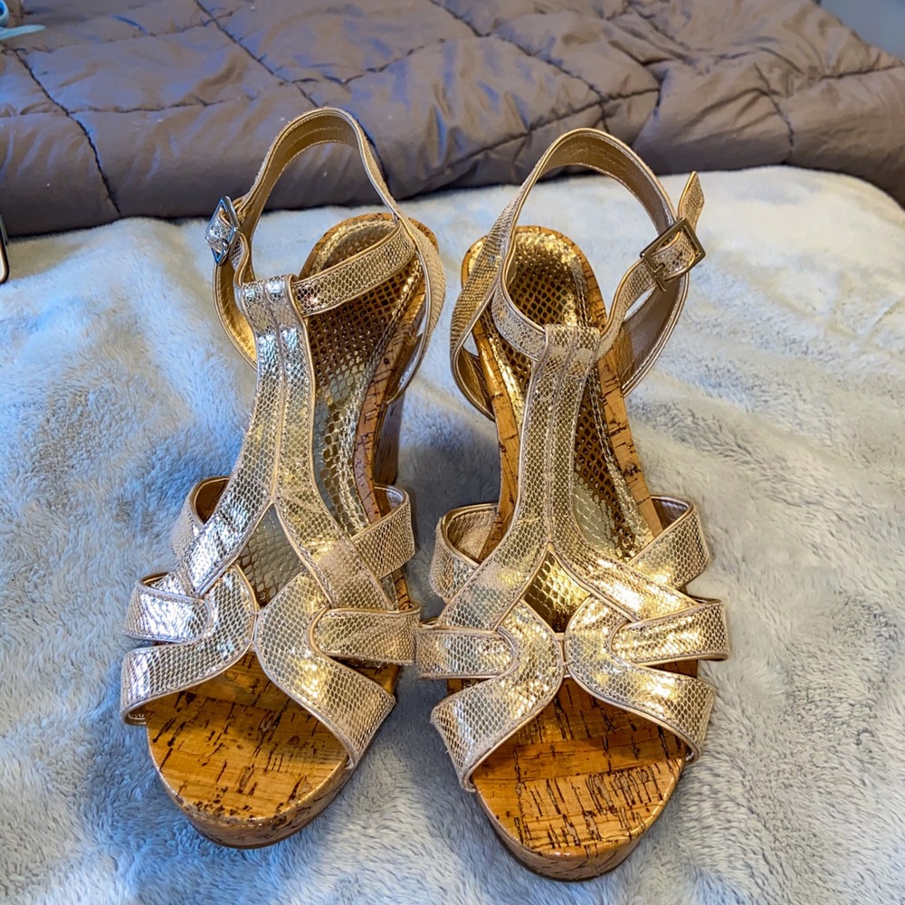 Gianni Bini Gold Cork Wedge Heels